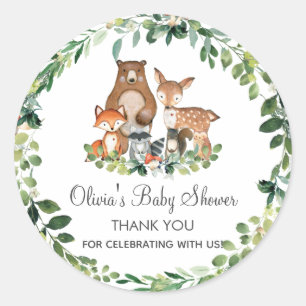 Pegatina Redonda Moda Woodland Greenery Baby Shower Gracias