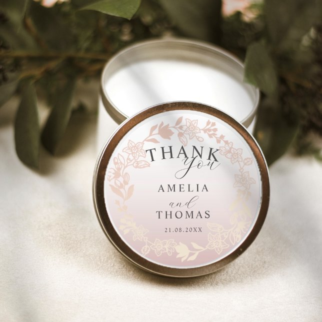 Pegatina Redonda Mode Rose Gold Wreath Wedding Favor (Subido por el creador)