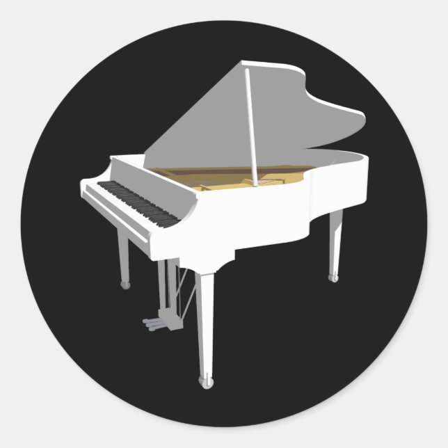 Pegatina Redonda Modelo 3D: Gran Piano Blanco: (Anverso)