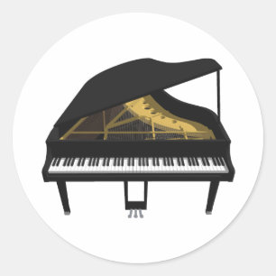 Pegatina Redonda Modelo 3D: Gran Piano Negro: