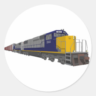 Pegatina Redonda Modelo 3D: Tren de mercancías: Ferrocarril: