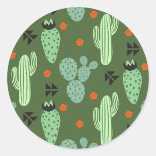 Pegatina Redonda Modelo abstracto del desierto del cactus del