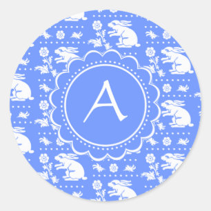 Pegatina Redonda Modelo azul y blanco del estilo del vintage de los