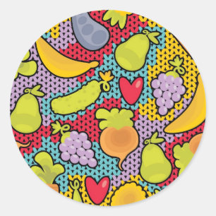 Pegatina Redonda Modelo con las frutas y verduras