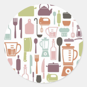 Pegatina Redonda Modelo con los iconos de cocinar coloridos