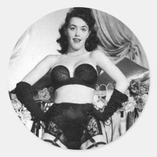 Pegatina Redonda modelo de lencería foto vintage
