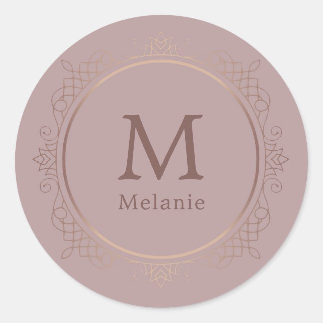 Pegatina Redonda Modelo elegante de monograma de oro Rosa de moda (Anverso)