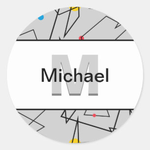 Pegatina Redonda Modelo retro geométrico angular con monograma