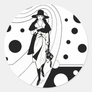 Pegatina Redonda Modelo Retro Runway, moda Art Deco Vintage