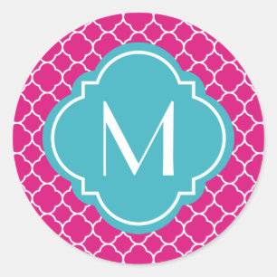 Pegatina Redonda Modelo rosado bonito de Quatrefoil con el