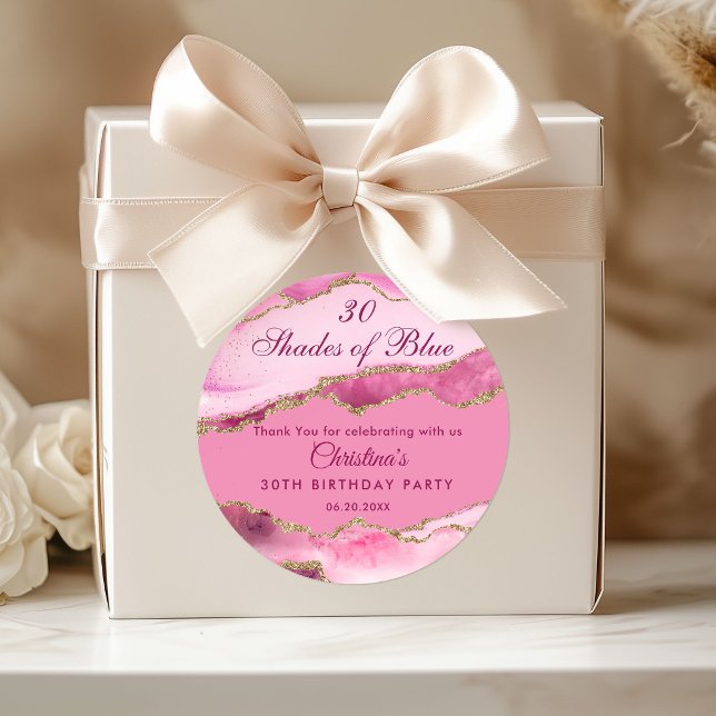 Pegatina Redonda Modern 30 Shades of Pink Birthday Party  (Modern and Elegant Pink and Gold Birthday Party Stickers)