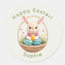 Pegatina Redonda Modern 3D Yarn Art Easter Bunny Personalized Stick