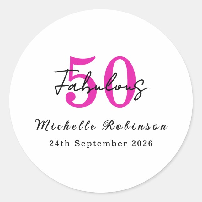 Pegatina Redonda Modern 50 and Fabulous 50th Birthday Party (Anverso)