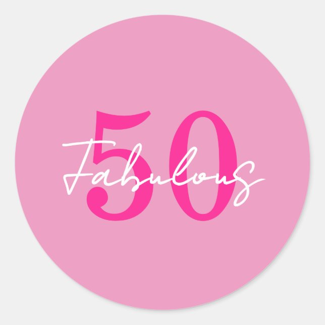 Pegatina Redonda Modern 50 and Fabulous Pink 50th Birthday Party (Anverso)