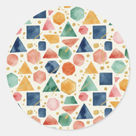 Pegatina Redonda Modern Abstract Watercolor Geometric Shapes & Gold