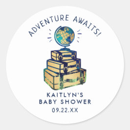 Pegatina Redonda Modern Adventure Travel Globe Baby Shower