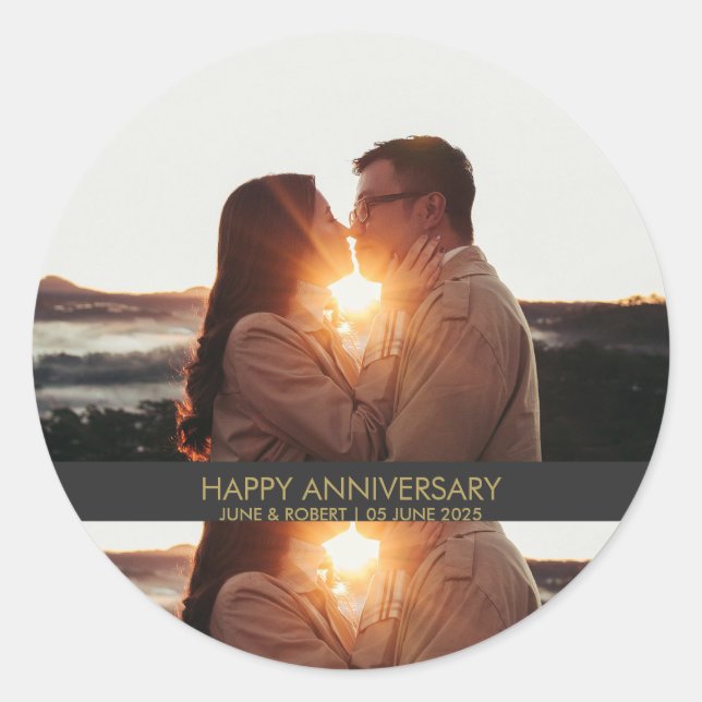 Pegatina Redonda Modern anniversary photo love  (Anverso)