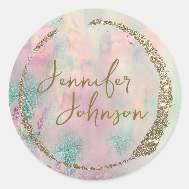 Pegatina Redonda Modern Art Abstract  Paint Watercolor Artist  (Anverso)