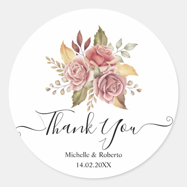 Pegatina Redonda Modern autumn floral script thanks (Anverso)