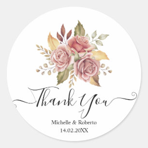 Pegatina Redonda Modern autumn floral script thanks