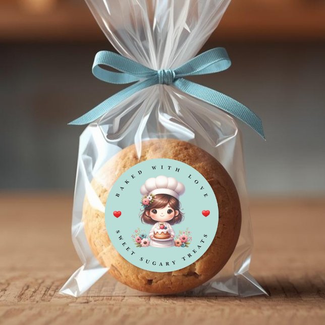 Pegatina Redonda Modern Baked With Love Bakery Sticker (Subido por el creador)