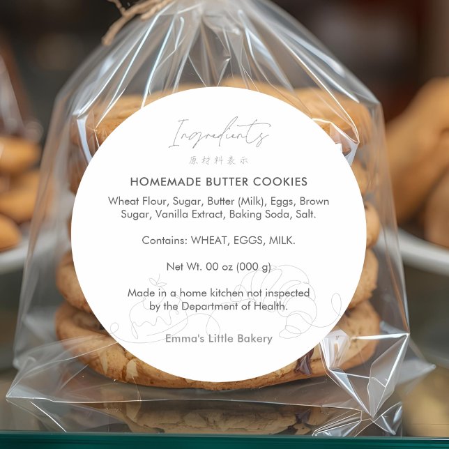 Pegatina Redonda Modern Bakery Line Art Ingredient Product (Subido por el creador)