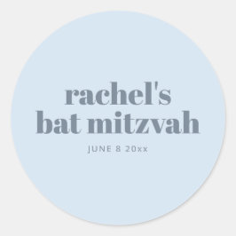 Pegatina Redonda Modern Bat Mitzvah Soft Blue Personalized Favor