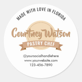 Pegatina Redonda Modern Beige Desserts Cake Bakery Pastry Chef