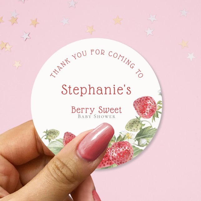 Pegatina Redonda Modern Berry Sweet Gracias Baby Shower (Subido por el creador)