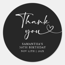 Pegatina Redonda Modern Black and White Hello 30th Birthday