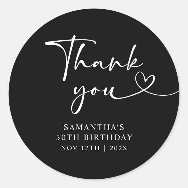 Pegatina Redonda Modern Black and White Hello 30th Birthday (Anverso)