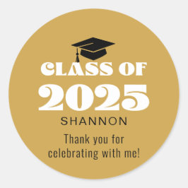 Pegatina Redonda Modern Black Gold Class de 2025 Gracias