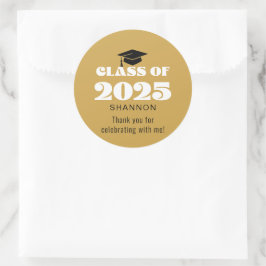 Pegatina Redonda Modern Black Gold Class de 2025 Gracias
