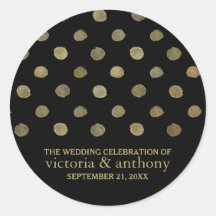 Modern Black & Gold Polka Dots Wedding Favor