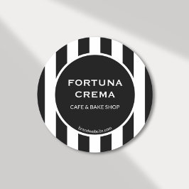 Pegatina Redonda Modern Black & White Stripes Business Name 