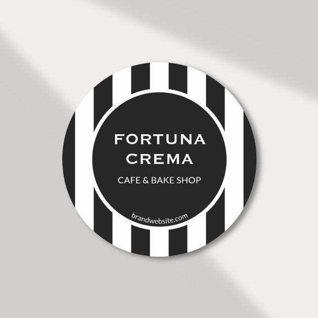 Pegatina Redonda Modern Black & White Stripes Business Name  (Subido por el creador)