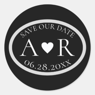 Pegatina Redonda modern black/white wedding love monogram 