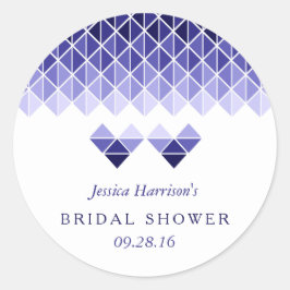 Pegatina Redonda Modern Blue Geometric Love Hearts Bridal Shower
