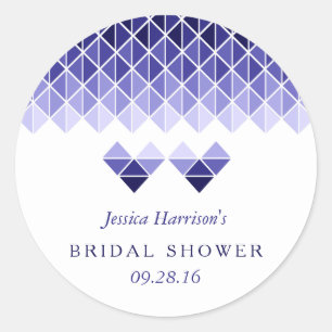 Pegatina Redonda Modern Blue Geometric Love Hearts Bridal Shower