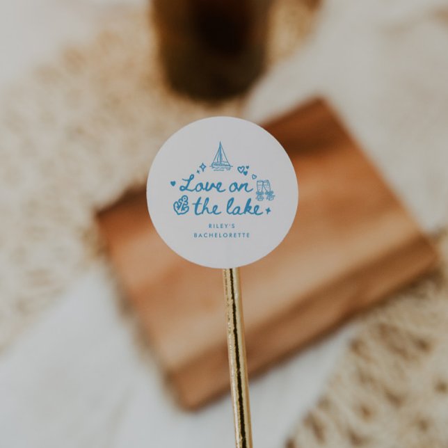 Pegatina Redonda Modern Blue Script Lake Bachelorette Party (Subido por el creador)