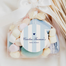 Pegatina Redonda Modern Blue Stripe Heart Valentine Baby Shower