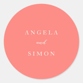 Pegatina Redonda Modern Bold Vibrant Coral Simple Wedding