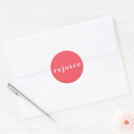 Pegatina Redonda Modern Bright Red Rejoice Christmas Card Envelope