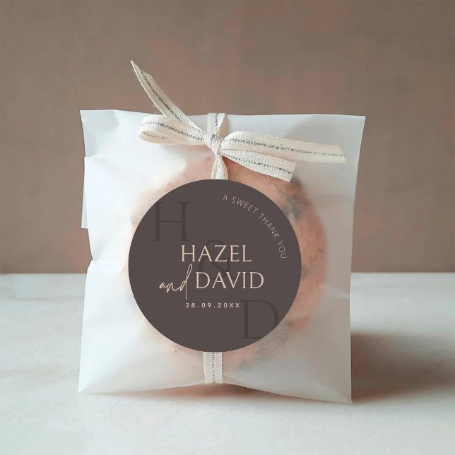 Pegatina Redonda Modern Brown Monogram Minimalist Wedding (Subido por el creador)