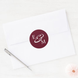 Pegatina Redonda Modern Burgundy Initials Wedding