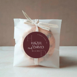 Pegatina Redonda Modern Burgundy Monogram Minimalist Wedding