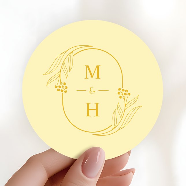 Pegatina Redonda Modern Butter Yellow Boho Monogram Wedding (Subido por el creador)