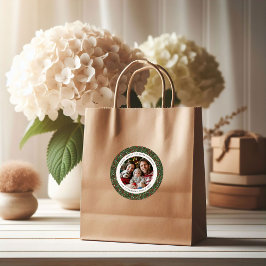 Pegatina Redonda Modern Christmas Holly Foliage Photo Sticker