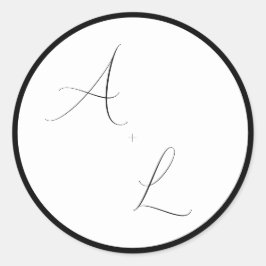 Pegatina Redonda Modern Classic Black & White Border Script Wedding