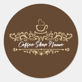 Pegatina Redonda Modern Coffee cafe shop bienvenido Nombre personal